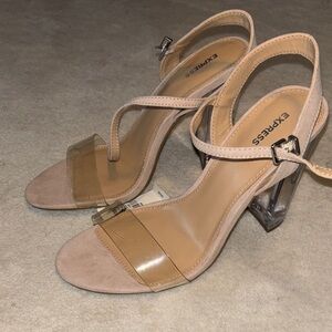 Express Nude Strappy Heels with Clear Accents